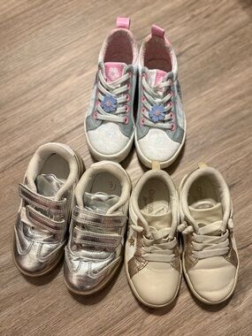 Toddler Girls Sneakers: Pink & Blue, Metallic Silver, and Cream Sneakers